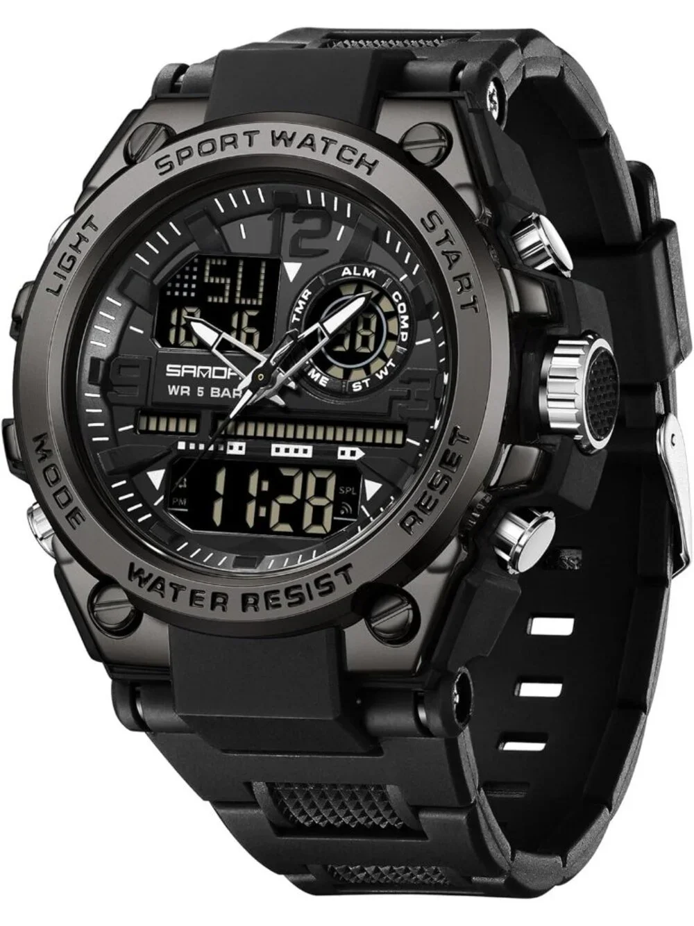 Men All Black Analog Quartz Sports Outdoor Waterproof Military LED Digital Watch